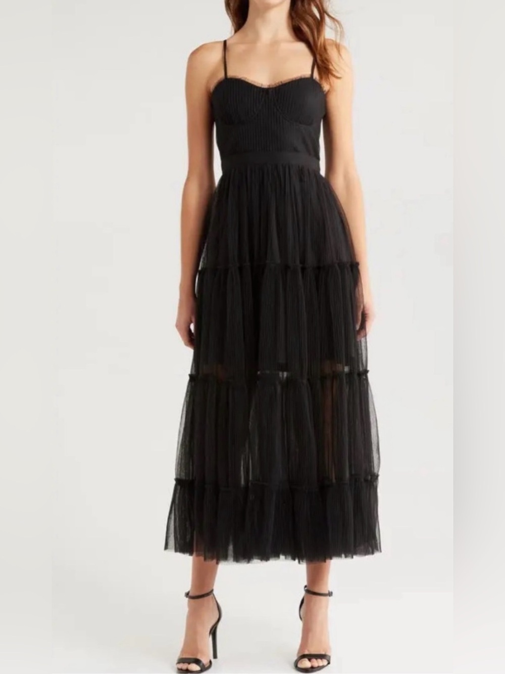 NWT Moon River Black Sheer Tiered Midi Dress Size Small